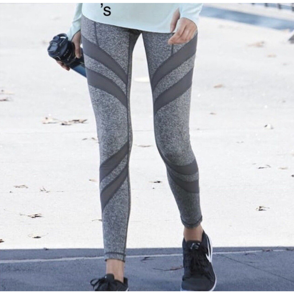 🌵 Zella Women's Heathered Gray & Mesh Mid-Rise Leggings Gym Workout - Medium